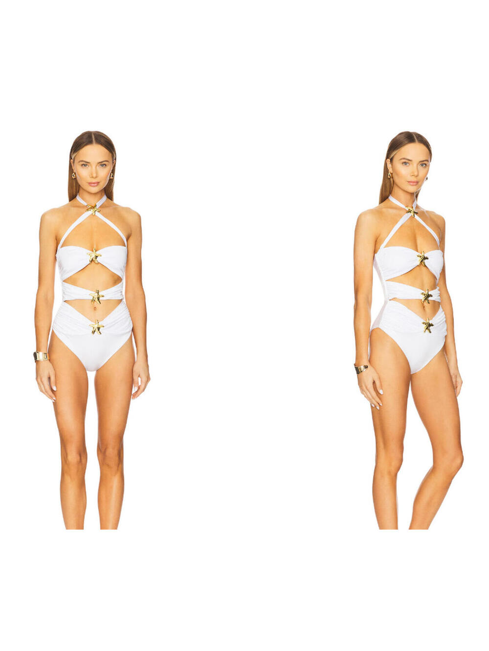 Cin Cin Diamond Seastar One Piece Swimsuit Pearl Cutout  GOLD starfish $230 NWT